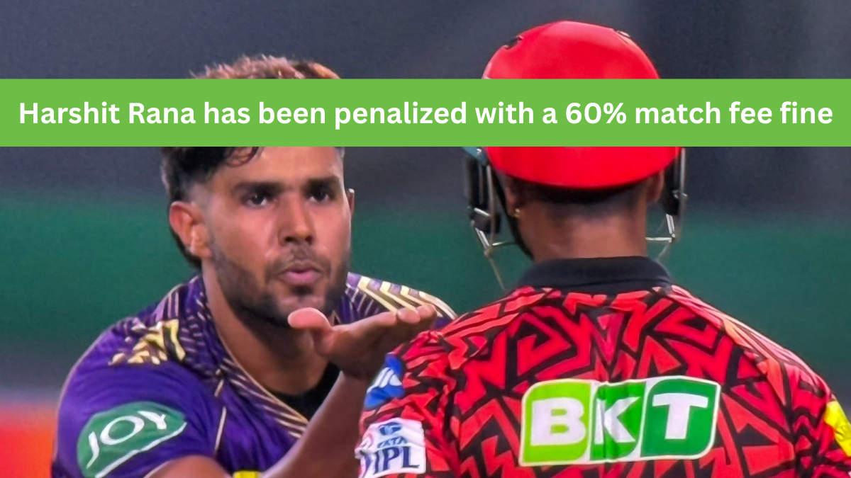 In the IPL 2024, KKR's key player Harshit Rana has been penalized with a 60% match fee fine.
